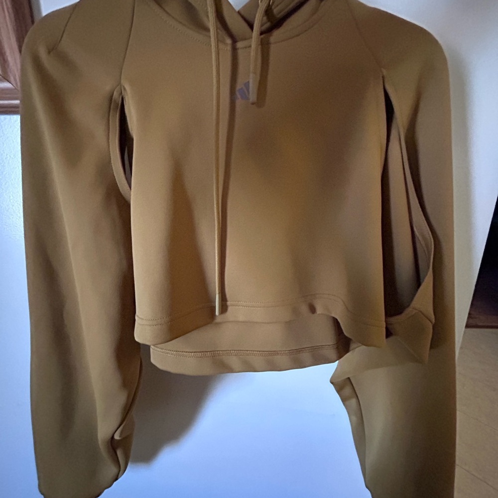 Adidas Tan Cuffed Sleeve Crop Hoodie